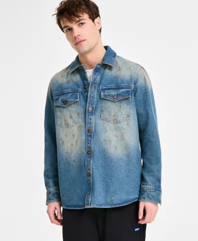 Hugo Boss Hugo By  Men's Relaxed-fit Distressed Denim Shirt In Navy