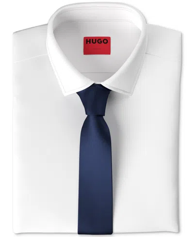 Hugo Boss Hugo By  Men's Ribbed Silk Skinny Tie In Dark Blue