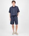 Hugo Boss Hugo Ronan Stripe Oxford Shorts In Blue