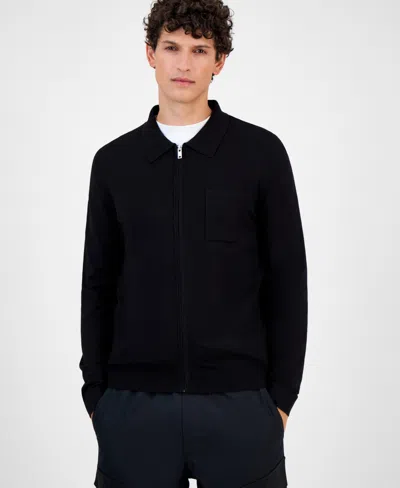 Hugo Boss Hugo By  Men's San Jean Full Zip Collared Cardigan In Black
