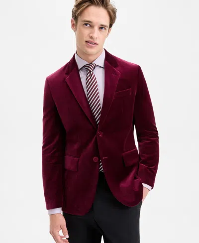 Hugo Boss Hugo By  Men's Slim-fit Solid Velvet Sport Coat In Burgundy