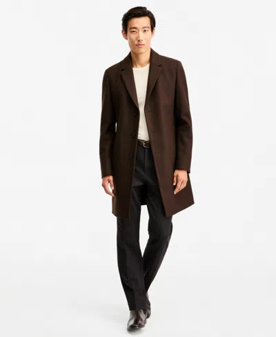 Hugo Boss Hugo By  Men's Slim-fit Wool-cashmere Overcoat In Brown