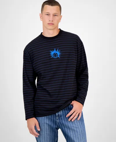 Hugo Boss Hugo By  Men's Striped Cotton Logo Graphic Crewneck T-shirt In Black