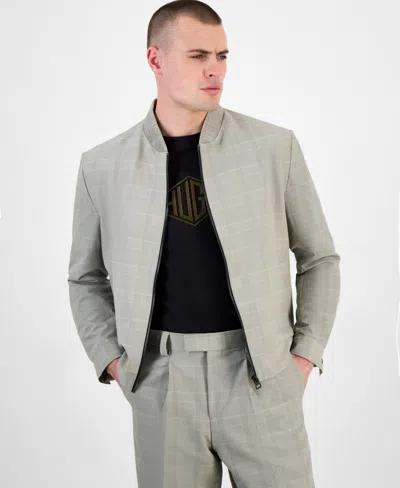Hugo Boss Hugo By  Men's Ukashi252f1x Modern-fit Glen Check Full-zip Bomber Jacket In Green