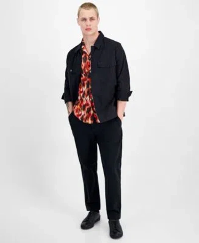 Hugo Boss By  Mens Oversized Fit Shirt Jacket Straight Fit Printed Button Down Shirt Tapered Fit Chin In Black