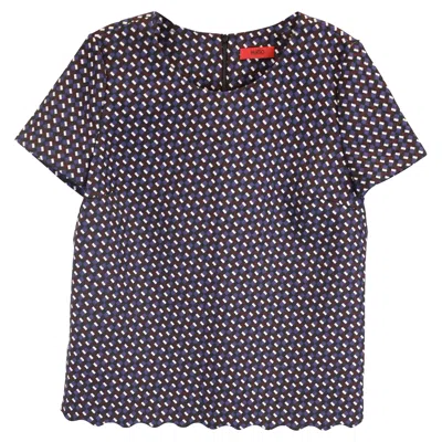 Hugo Boss Hugo By  Short Sleeve Scalloped Top In Multicolor Cotton In Blue