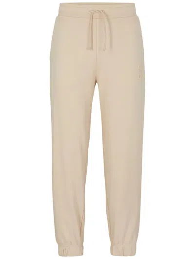 Hugo Boss Mens Boss Logo-embroidery Relaxed-fit Recycled-polyester Blend Stretch-borg Jogging Bottoms In Open White