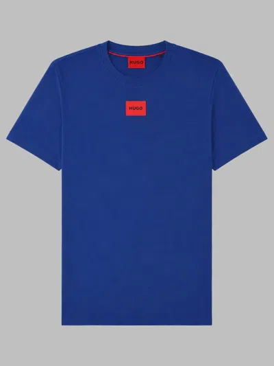 Hugo Boss Hugo Cotton Logo Patch Crewneck T-shirt In Blue