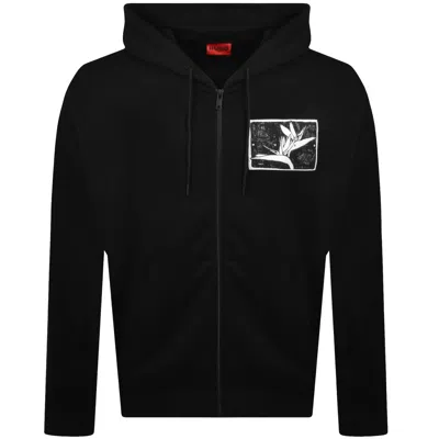 Hugo Boss Darishood Cotton Logo Graphic Drawstring Hoodie In Blue