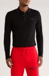 Hugo Boss Hugo Derriko Long Sleeve Cotton Polo In Black