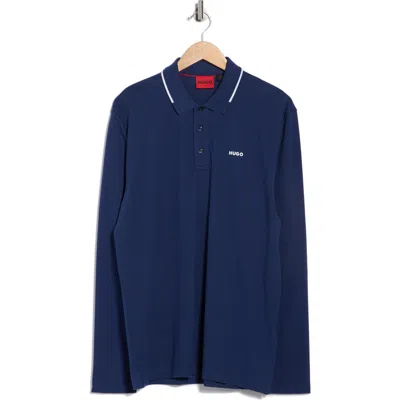 Hugo Boss Hugo Derriko Long Sleeve Cotton Polo In Blue