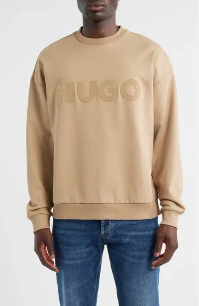 Hugo Boss Hugo Dinex Cotton French Terry Crewneck Sweatshirt In Brown