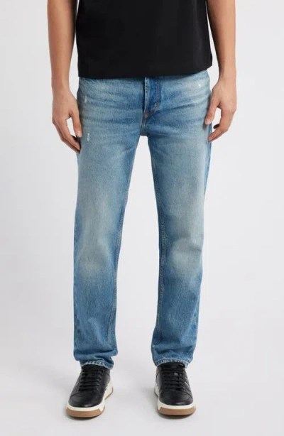 Hugo Boss Hugo Distressed Tapered Leg Jeans In Medium Blue