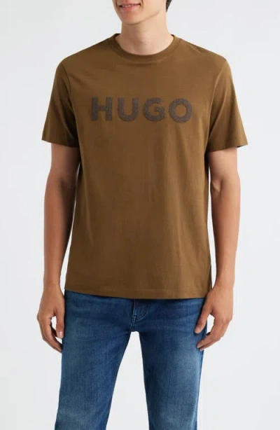Hugo Boss Hugo Dulivio Herringbone Logo Graphic T-shirt In Brown