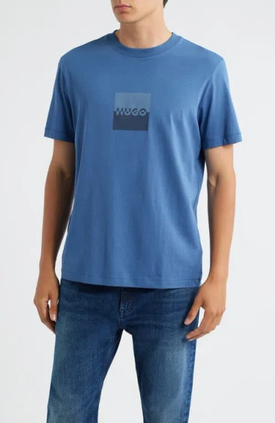 Hugo Boss Hugo Dusplit Logo Graphic T-shirt In Blue