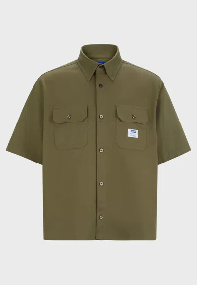 Hugo Boss Loose-fit Shirt In Cotton Twill With Logo Patch In Light Green