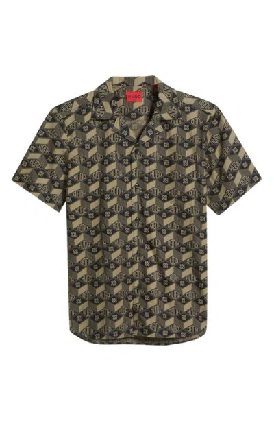HUGO BOSS HUGO ELLINO LOGO PRINT CAMP SHIRT