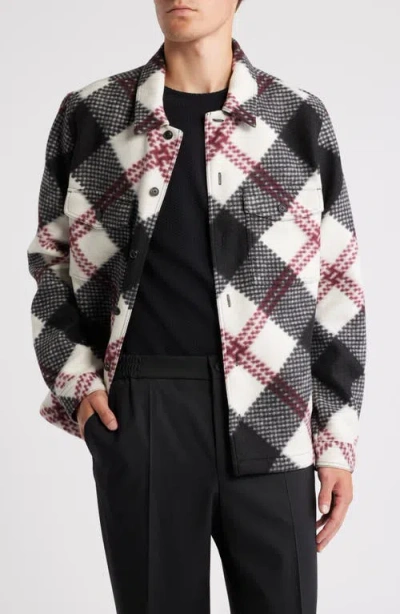 Hugo Boss Hugo Enalu Diamond Plaid Fleece Shirt Jacket In Black