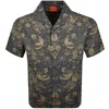 Hugo Boss Mens Open Green Graphic-print Short-sleeve Cotton Shirt Xl In Black