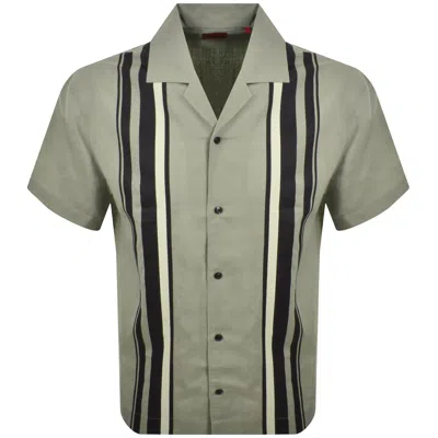 Hugo Boss Vertical-stripe Short-sleeve Shirt In Green