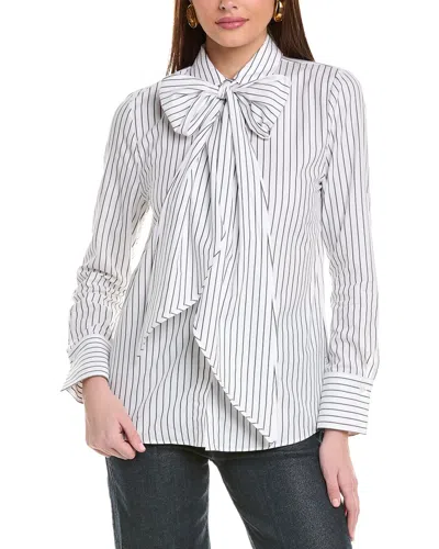 Hugo Boss Women's Ediora Cotton Striped Bow-neck Blouse In White