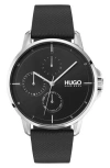 Hugo Boss Men's #focus Black Leather Strap Watch 42mm In Black