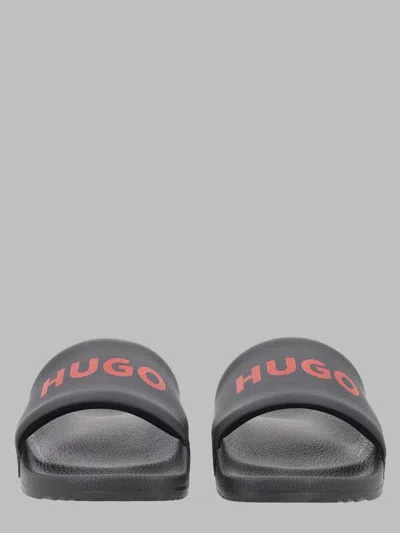 Hugo Boss Hugo Logo Slide Sandals In Black