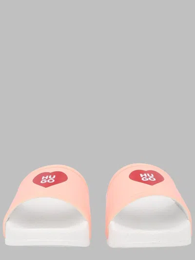 Hugo Boss Hugo Logo Slide Sandals For Girls In Pink