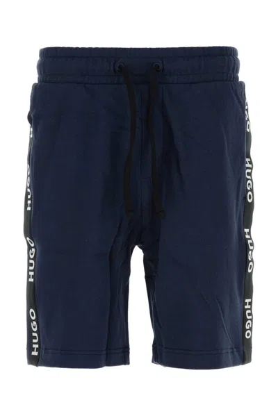 Hugo Boss Bermuda Cotton Elastic Waistband Shorts In Blue