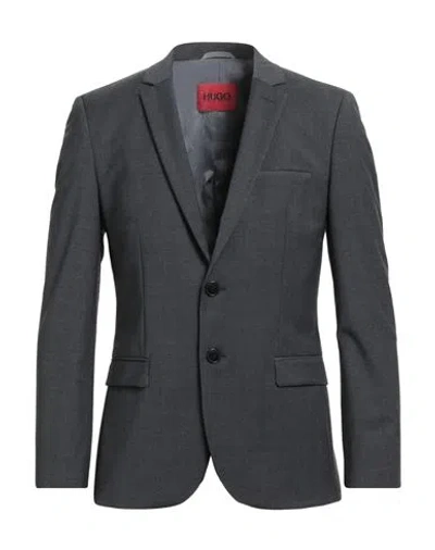 Hugo Boss Hugo Man Blazer Grey Size 46 Virgin Wool, Polyester, Elastane In Black