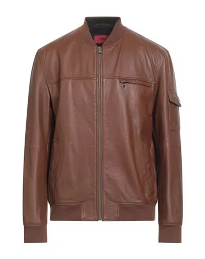 Hugo Boss Hugo Man Jacket Brown Size Xl Cowhide