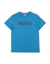 Hugo Boss Hugo Man T-shirt Azure Size 16 Cotton, Elastane In Blue