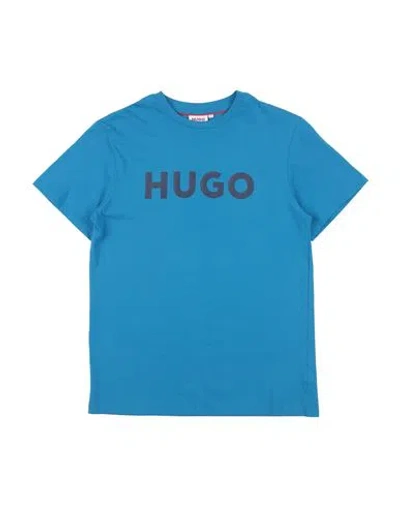 Hugo Boss Hugo Man T-shirt Azure Size 16 Cotton, Elastane In Blue