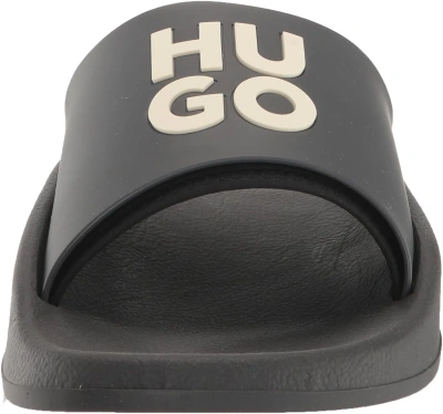 Hugo Boss Hugo Men's Black Logo Stacked Logo Slide Sandal Shoes In Blue