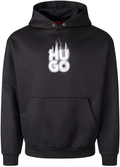 HUGO BOSS HUGO MEN'S DEFNIA CENTER LOGO SWEATSHIRT, BLACK
