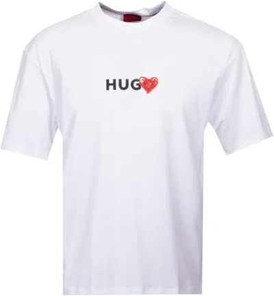 HUGO BOSS HUGO MEN'S DEWDAM HEART LOGO SHORT SLEEVE T-SHIRT, WHITE