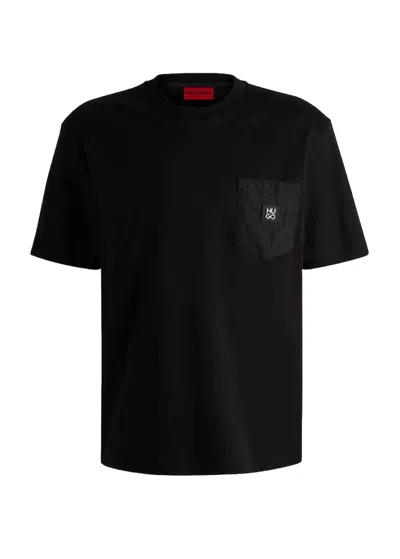 HUGO BOSS HUGO MEN'S DOMBIRO CHEST POCKET SHORT SLEEVE T-SHIRT, BLACK