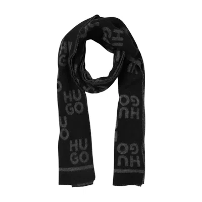 Hugo Boss Hugo Men's Martyn Jacquard Logo Wool Blend Scarf, Black
