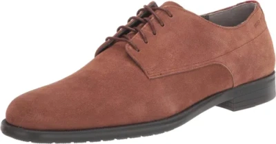 Pre-owned Hugo Boss Hugo Men's Smooth Suede Lace Up Derby Dress Shoe Oxford In Chestnut Brown