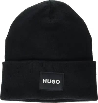 Hugo Boss Hugo Men's Xevon Patch Logo Ribbed Beanie, Black
