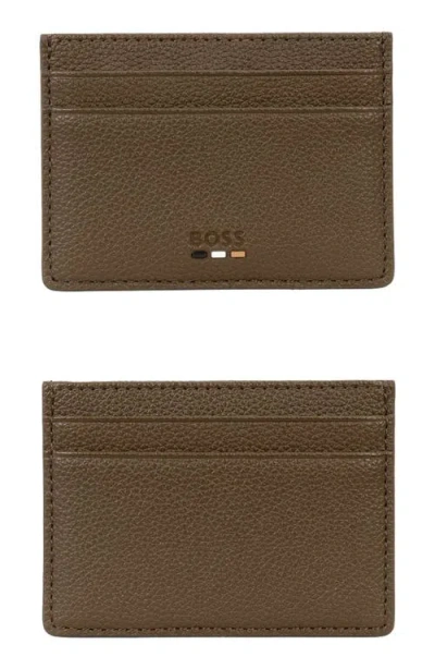 Hugo Boss Hugo Ray Faux Leather Card Case In Brown