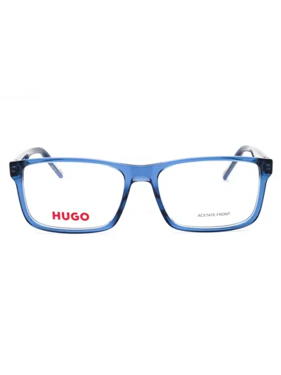 Hugo Boss Hugo Rectangular Acetate Eyeglasses For Men In Blue