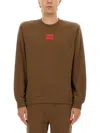 Hugo Boss Hugo Regular Fit Sweatshirt With Logo Label In Brown