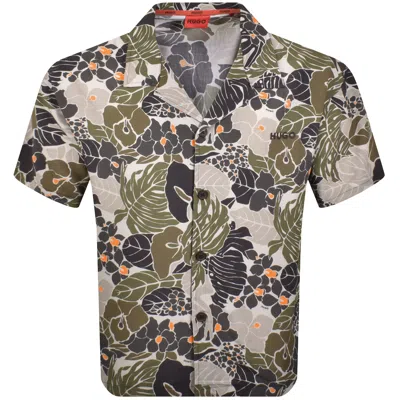 Hugo Boss Hugo Relaxed Short Sleeve Beach Shirt Green In Multi