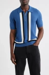 Hugo Boss Mens Medium Blue Striped Regular-fit Short-sleeve Knitted Polo Xl In Blue