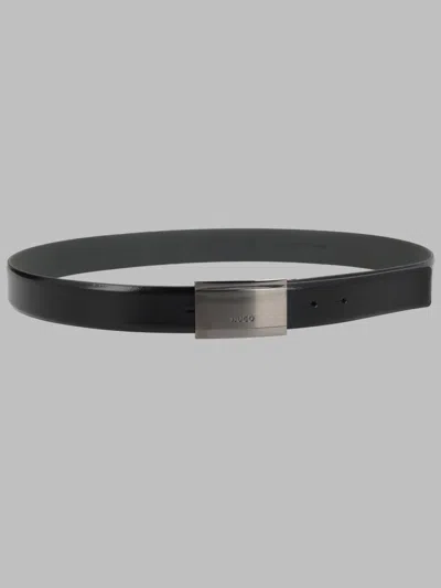 Hugo Boss Hugo Slim Leather Belt For Men In Black
