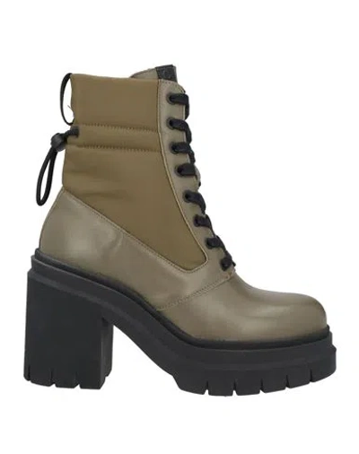 Hugo Boss Hugo Woman Ankle Boots Military Green Size 8 Leather, Textile Fibers