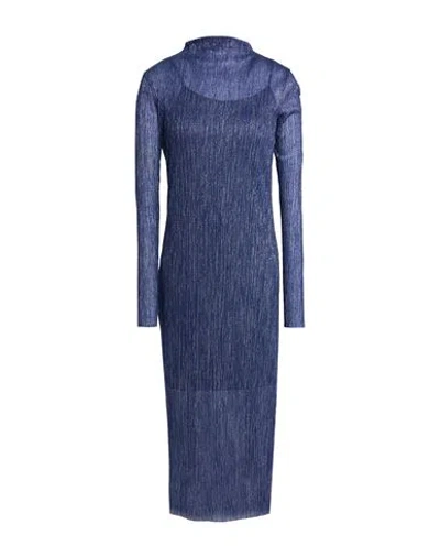 Hugo Boss Hugo Woman Midi Dress Blue Size M Polyester, Metallic Fiber