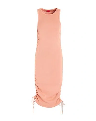 Hugo Boss Hugo Woman Midi Dress Mandarin Size M Cotton, Elastane In Orange