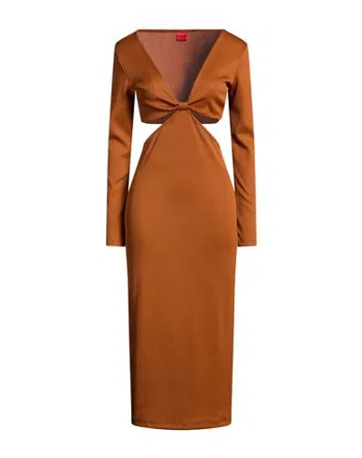 Hugo Boss Hugo Woman Midi Dress Rust Size Xl Polyester, Elastane In Brown